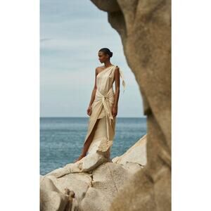 NWT Baobab Womens Marea Midi Dress Cover Up Resort Sand One Shoulder Slip Medium